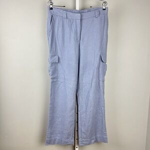 House of Harlow 1960 Blue Linen Blend Cargo Pants Womens‎ 12 Wide Leg
